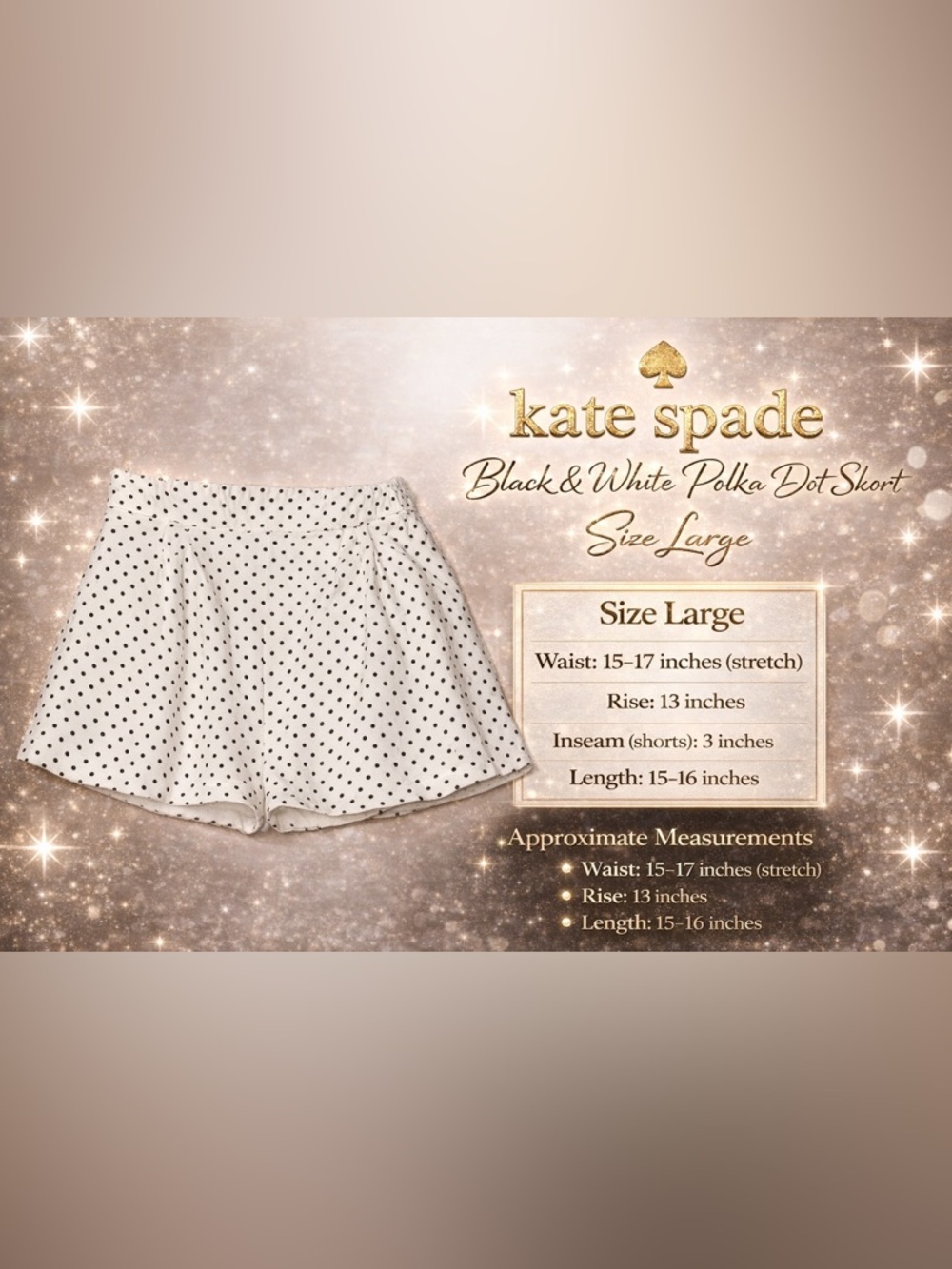 Kate Spade Black & White Polka Dot Skort Size Large